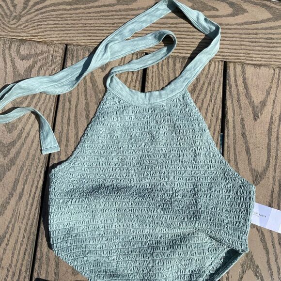 NWT American Eagle Wide Leg Green Blue Jumper small cutout halter boho - Picture 4 of 9